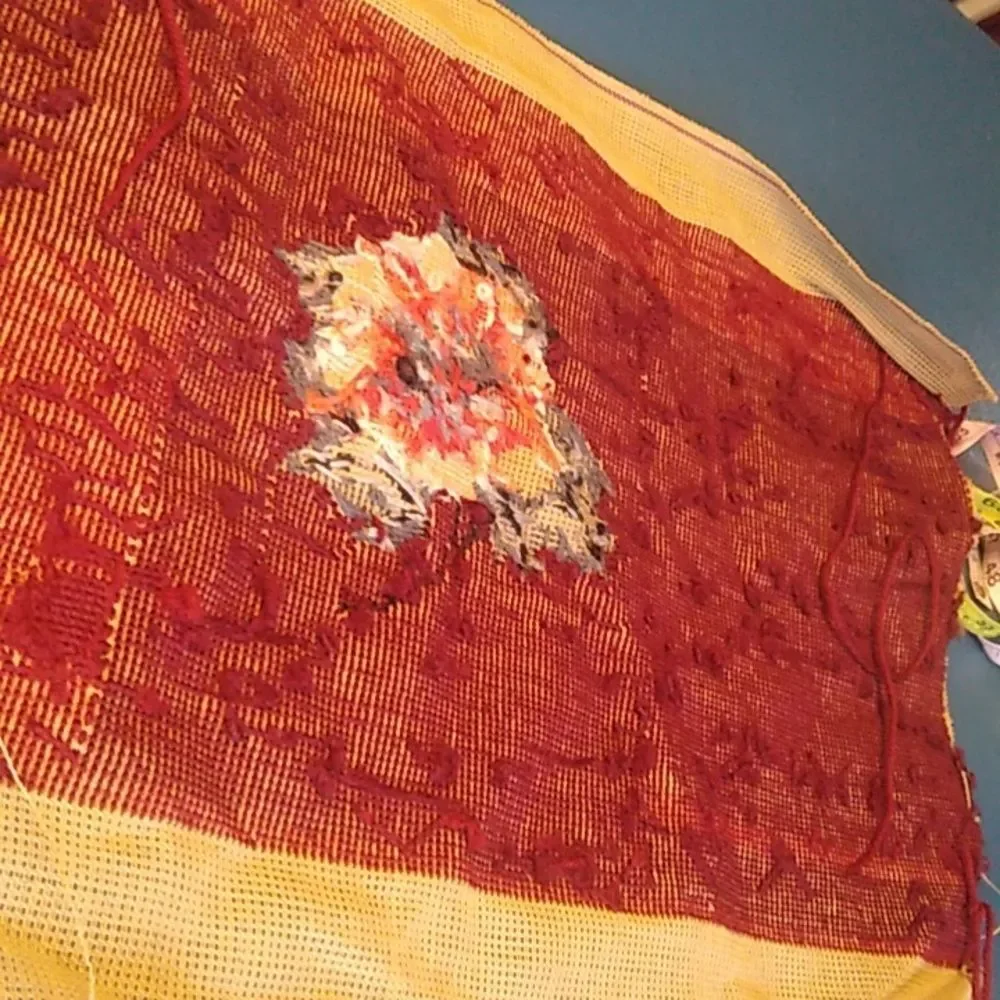Red and Yellow Tapestry with Floral Design